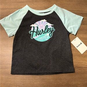HURLEY BNWT Kids' Graphic T-Shirt, Black/Mint, Size 6X (6-7).
